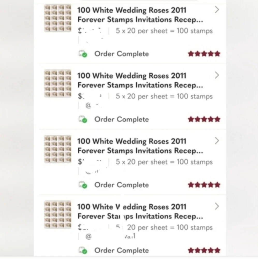 100 White Wedding Roses 2011 Forever Stamps Invitations USPS Save The Date